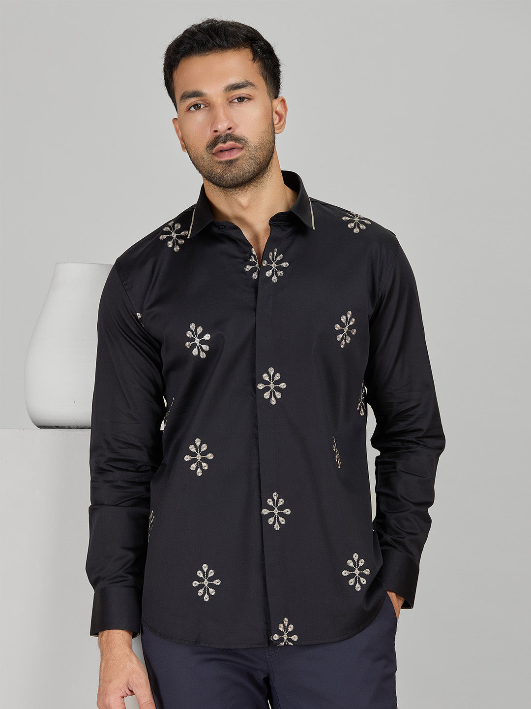 Men's Black Cotton Designer Shirt in Slim Fit