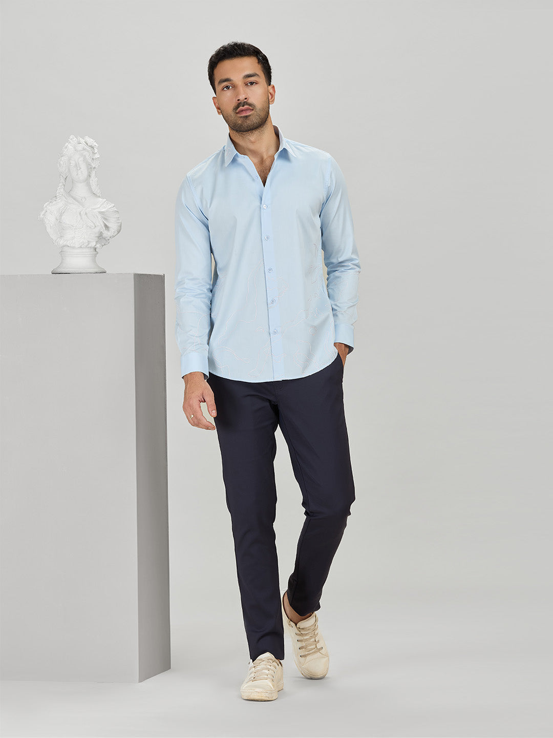 Men's Light Blue Cotton Designer Shirt in Slim Fit