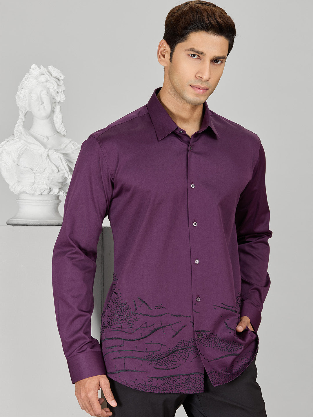 Men’s Wine Cotton Designer Shirt in Slim Fit