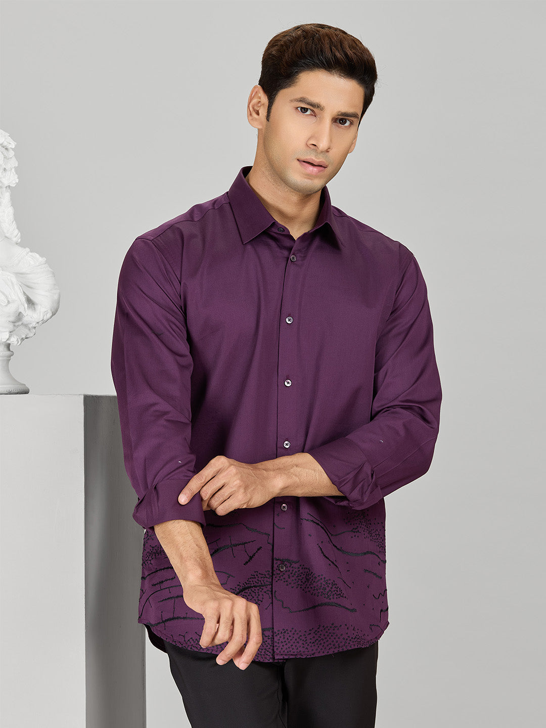 Men’s Wine Cotton Designer Shirt in Slim Fit