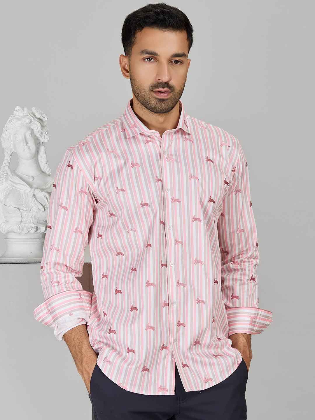 Men's Pink Cotton Designer Shirt in Slim Fit