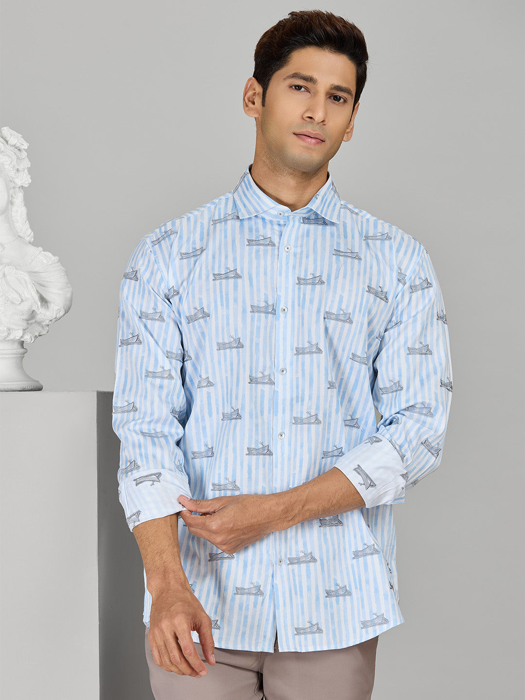 Men's Sky Blue Cotton Designer Shirt in Slim Fit