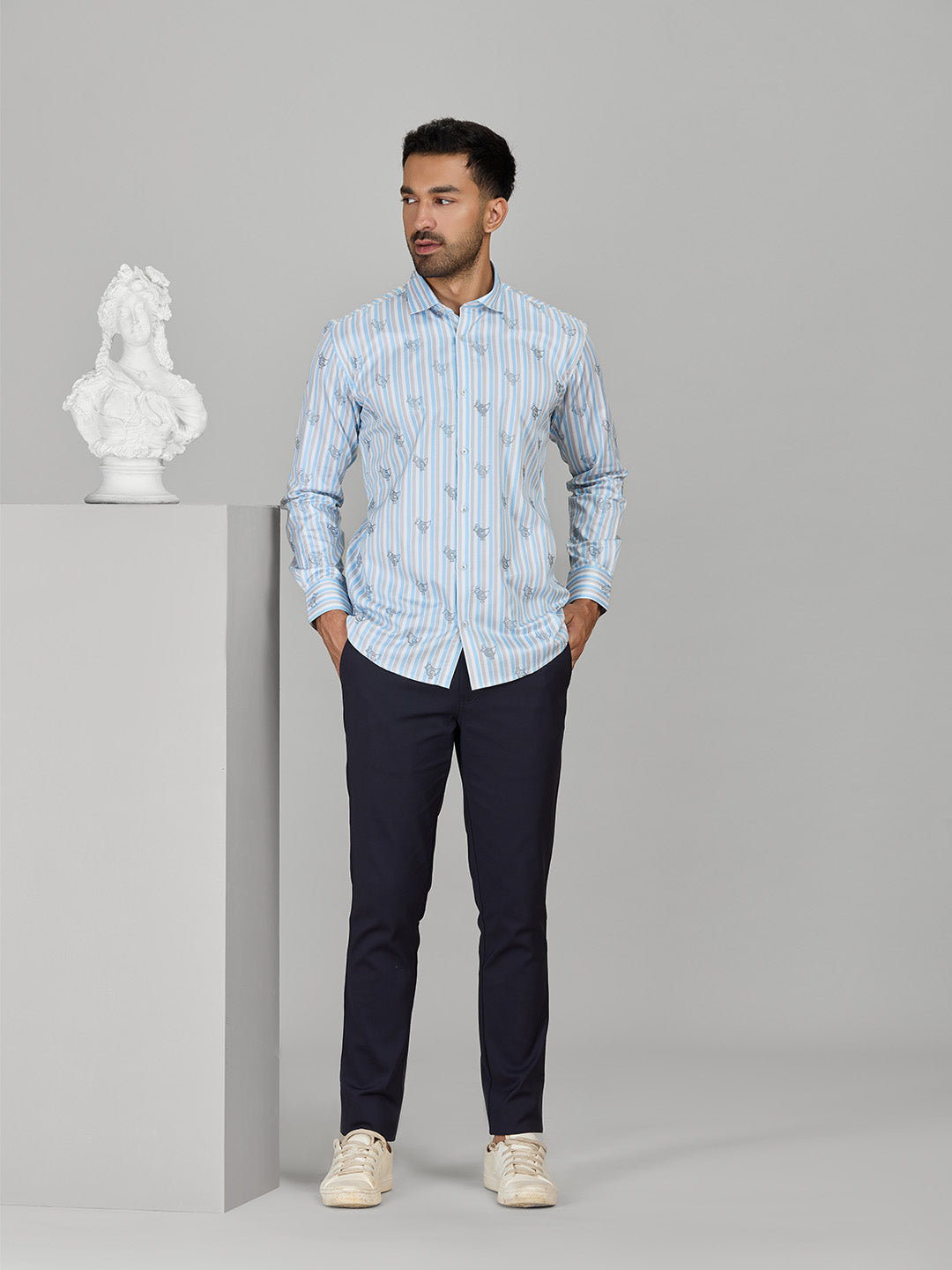 Men’s Sky Blue Cotton Designer Shirt in Slim Fit