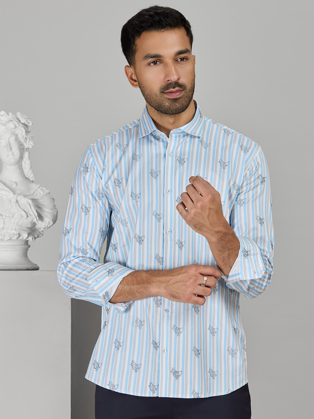 Men's Sky Blue Cotton Designer Shirt in Slim Fit