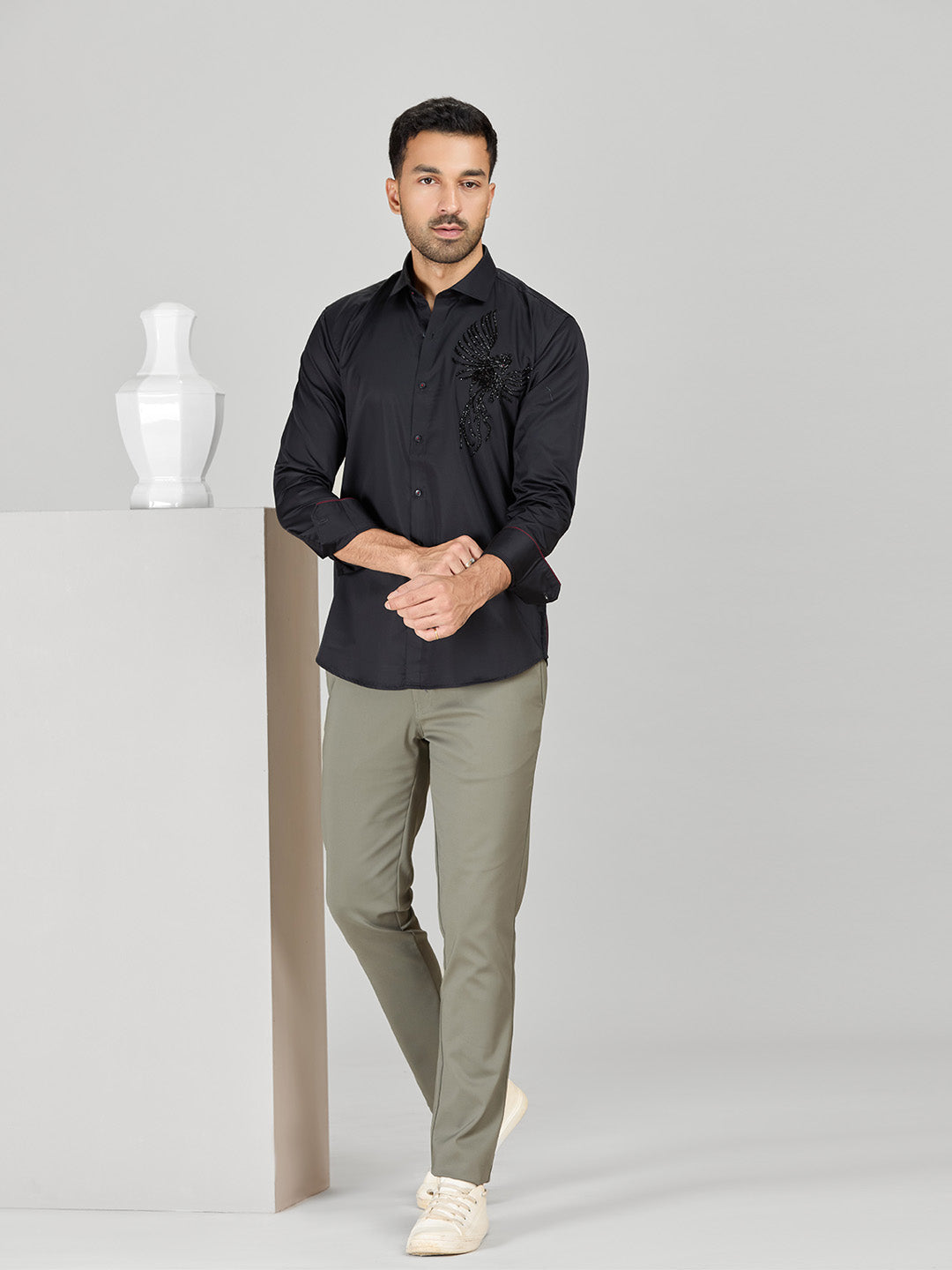 Men's Black Supima Cotton Designer Shirt in Slim Fit