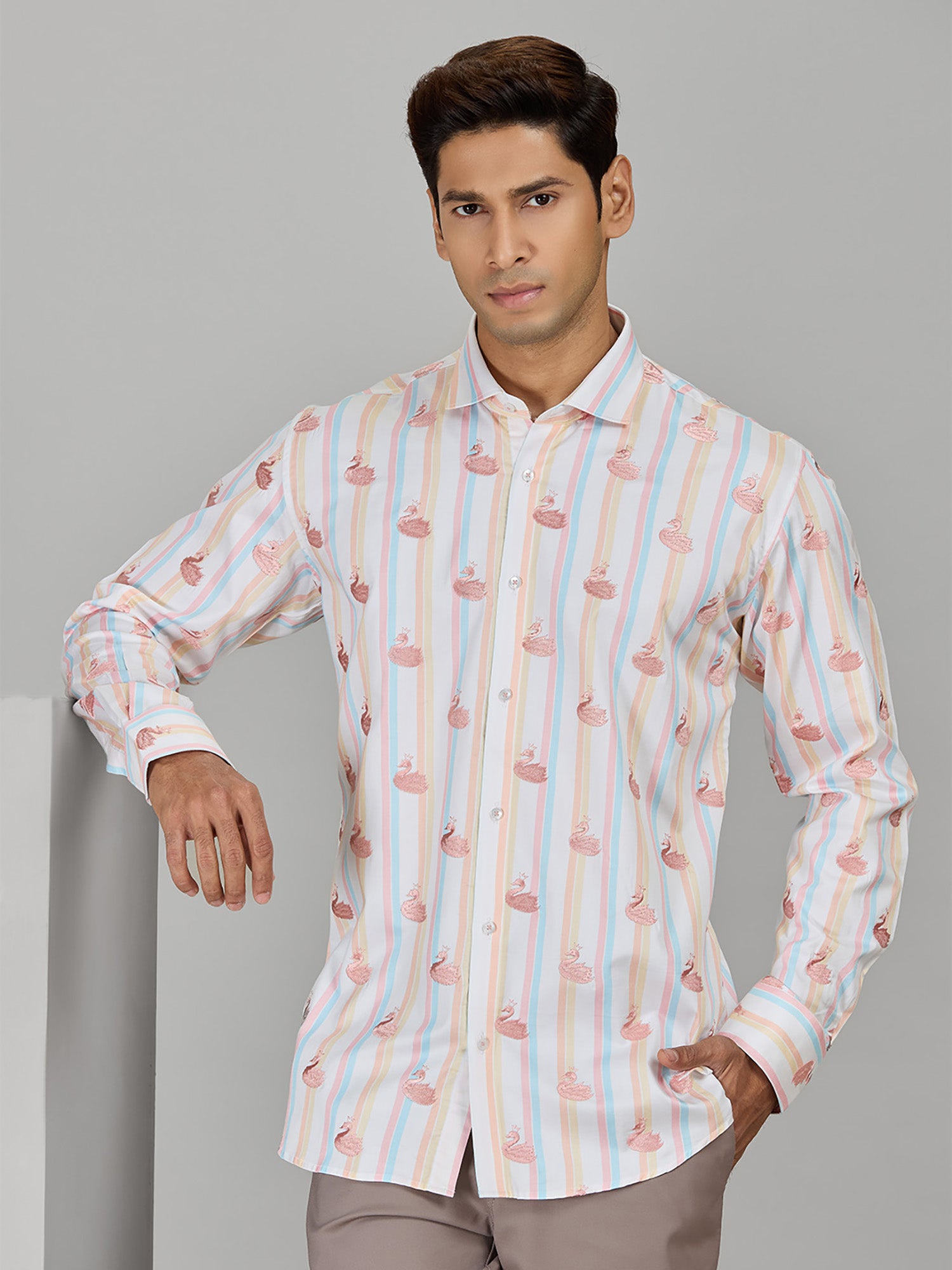Men’s Peach Cotton Designer Shirt in Slim Fit
