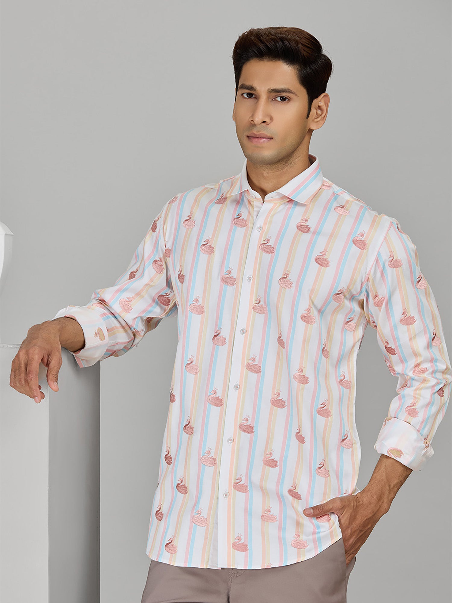 Men’s Peach Cotton Designer Shirt in Slim Fit