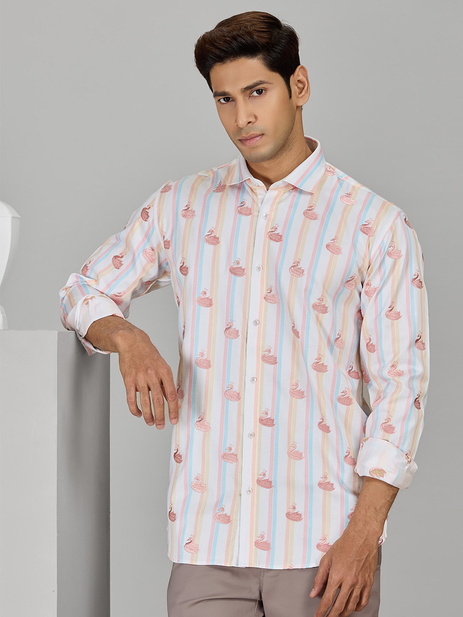 Men’s Peach Cotton Designer Shirt in Slim Fit