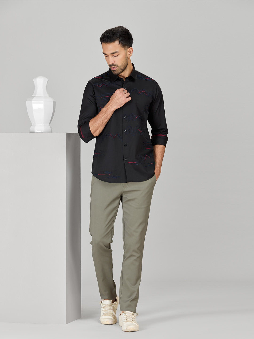 Men's Black Cotton Designer Shirt in Slim Fit