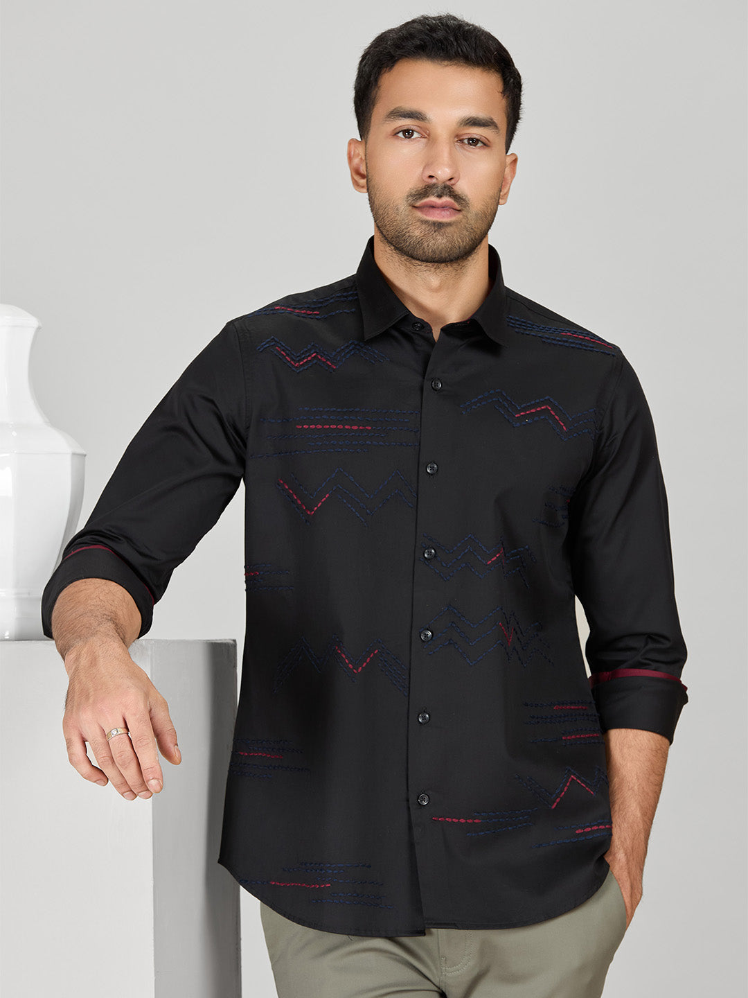 Men's Black Cotton Designer Shirt in Slim Fit