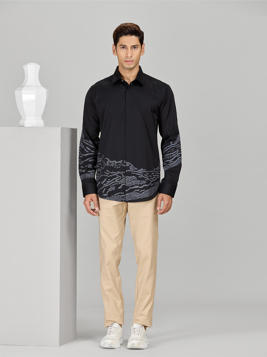 Black Abstract Embroidered Shirt for Men – Slim Fit