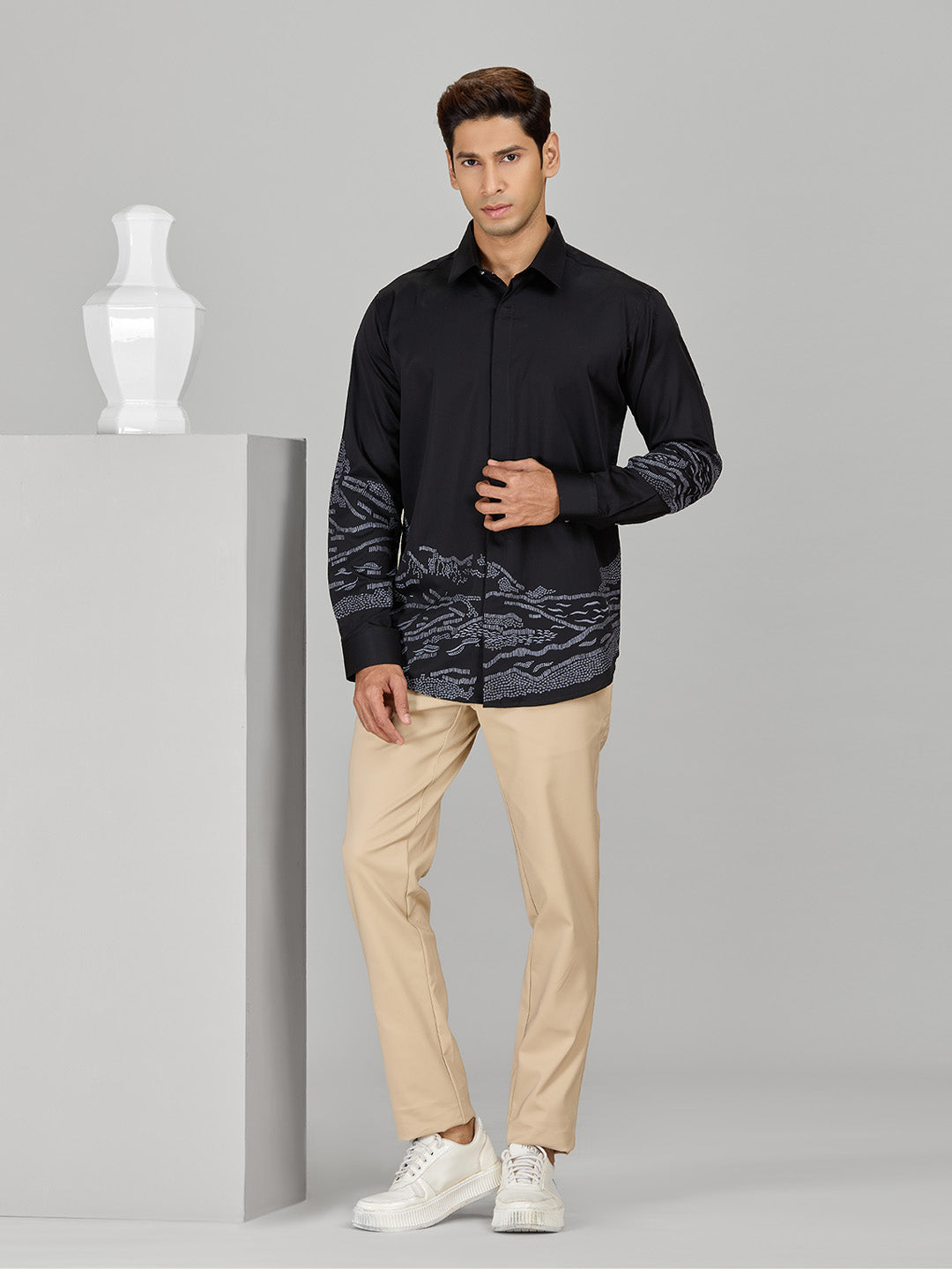 Men’s Black Cotton Designer Shirt in Slim Fit