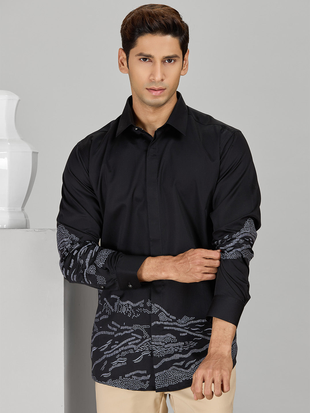 Men’s Black Cotton Designer Shirt in Slim Fit