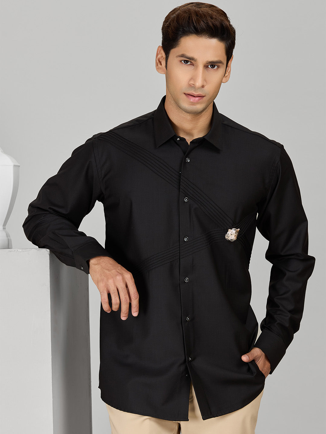 Men's Black Cotton Designer Shirt in Slim Fit