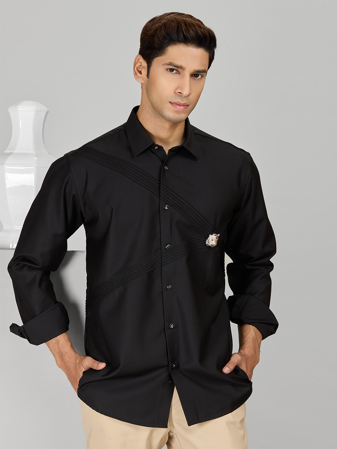 Men's Black Cotton Designer Shirt in Slim Fit
