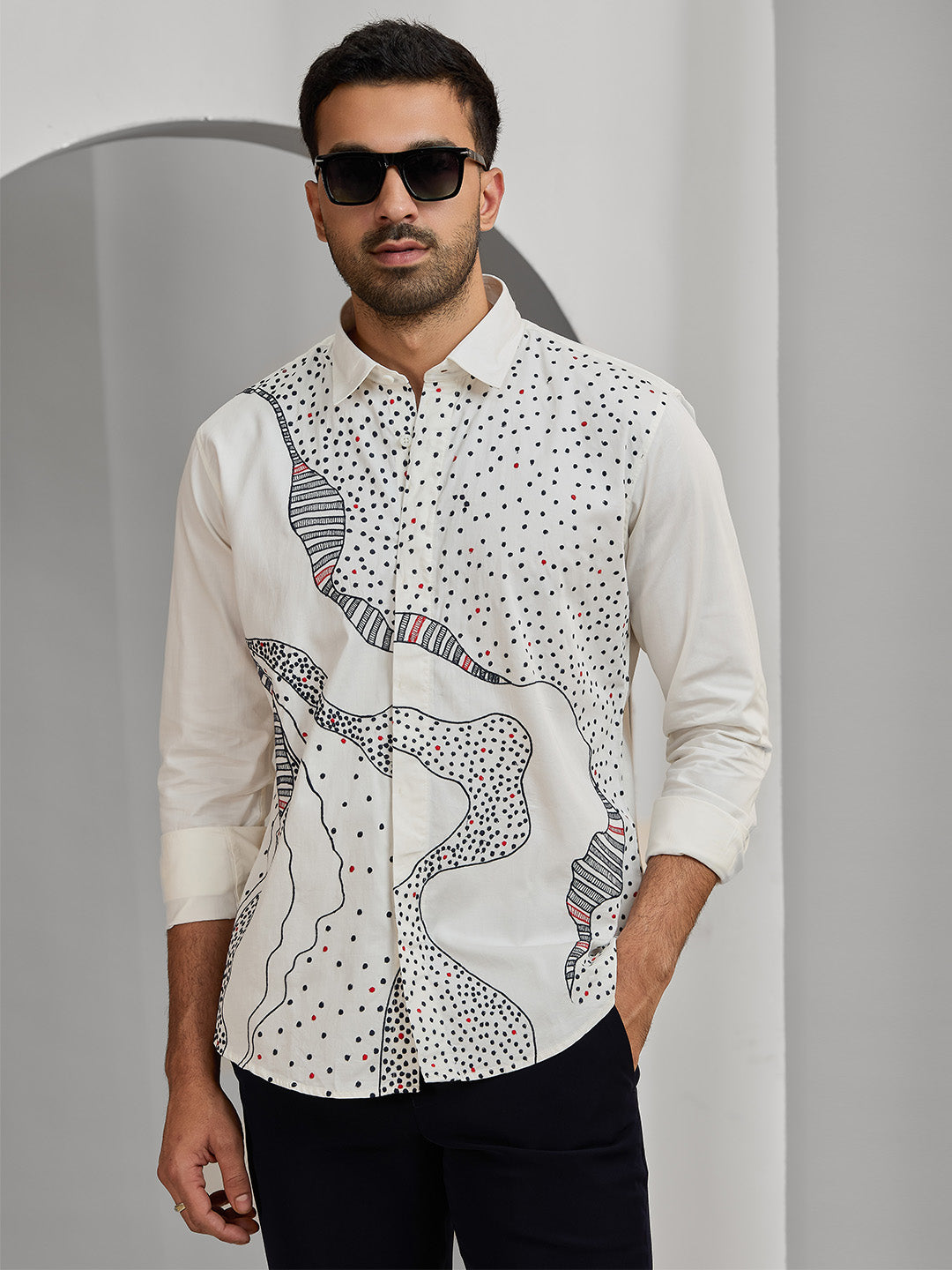 Men's Cream Cotton Designer Shirt in Slim Fit
