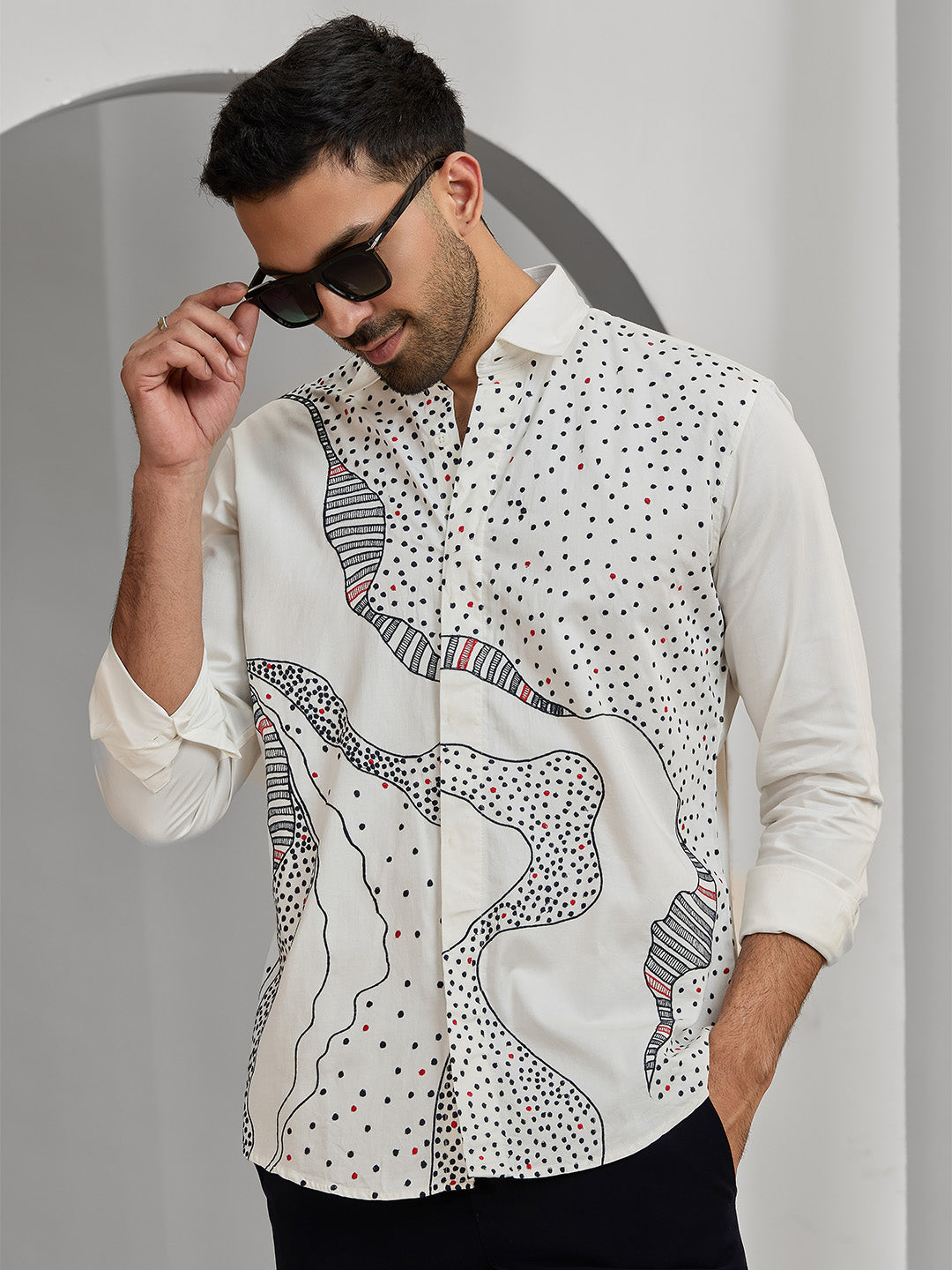 Men's Cream Cotton Designer Shirt in Slim Fit