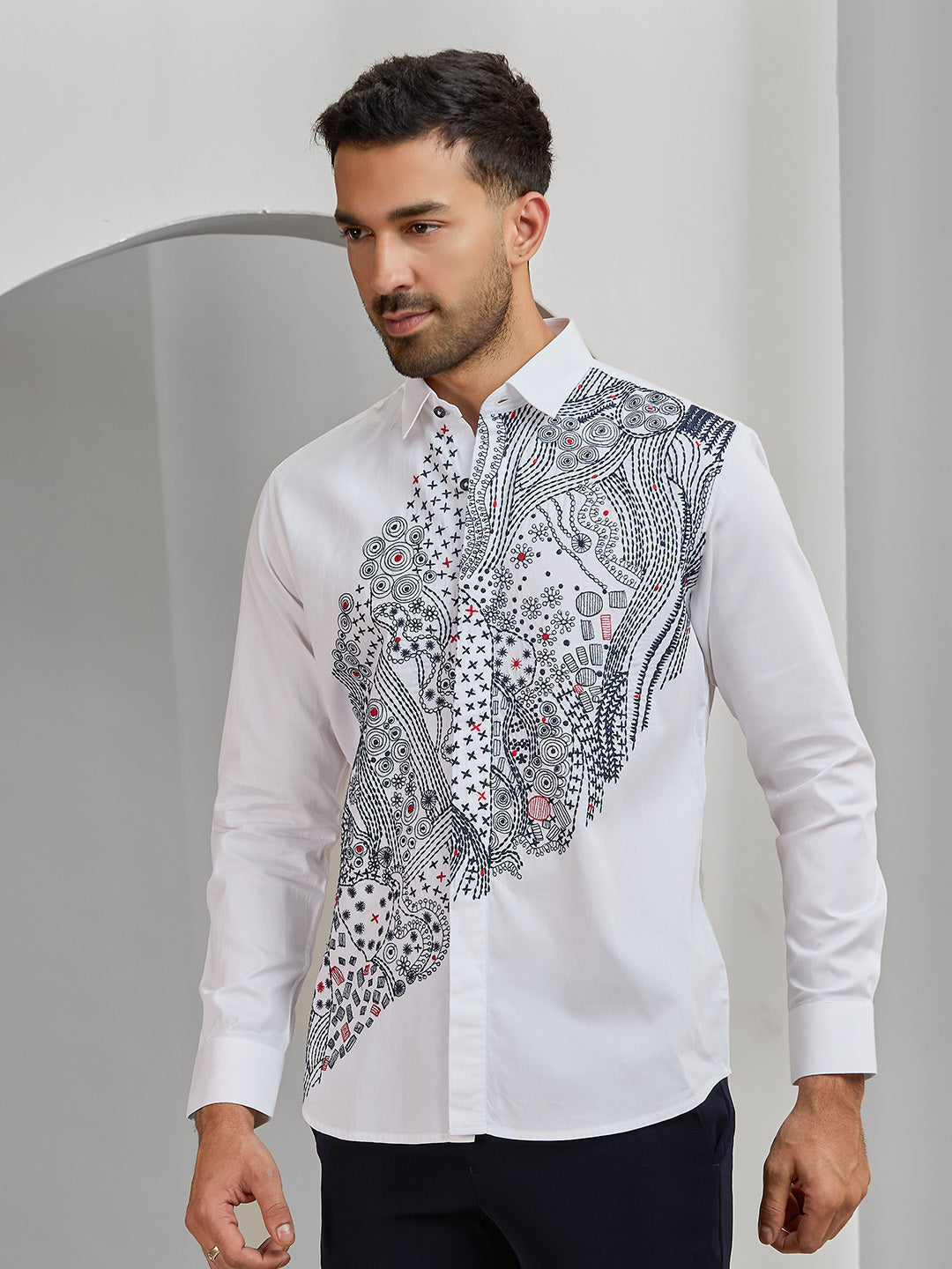 Men's White Cotton Designer Shirt in Slim Fit