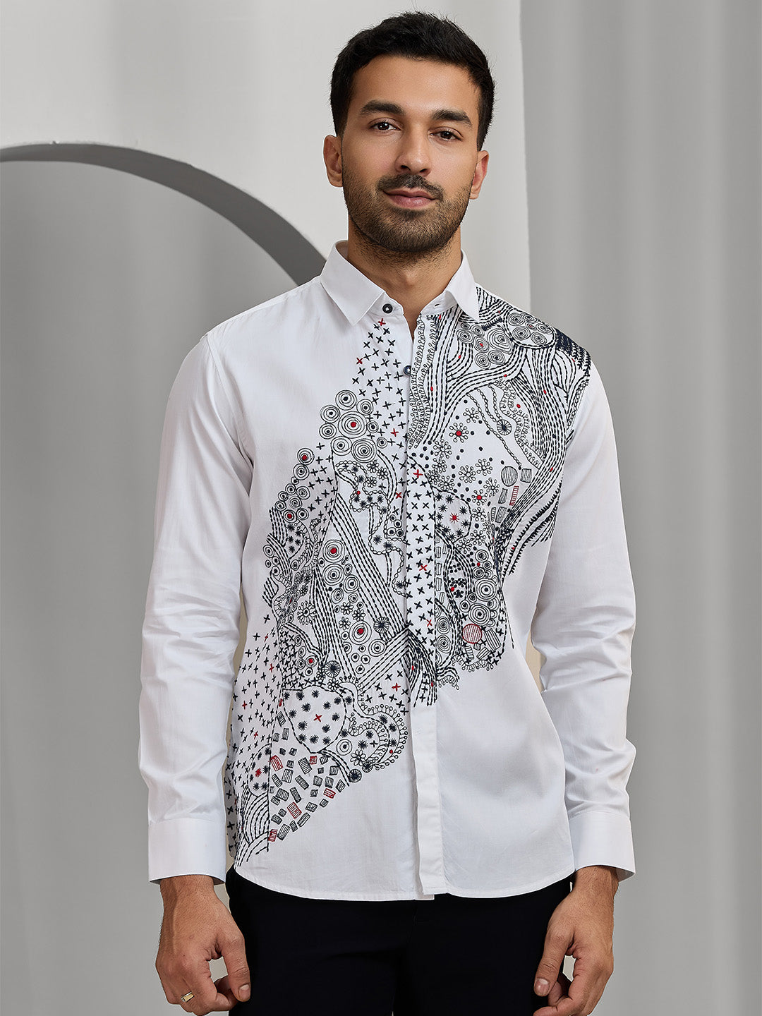 Men's White Cotton Designer Shirt in Slim Fit