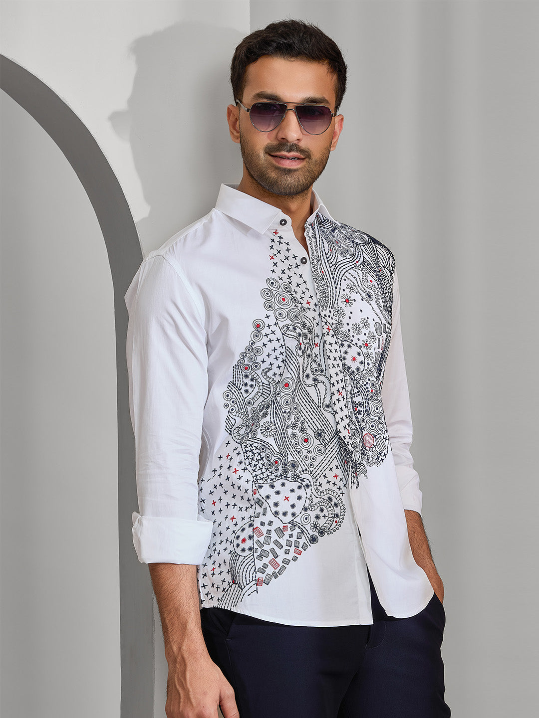 Men's White Cotton Designer Shirt in Slim Fit