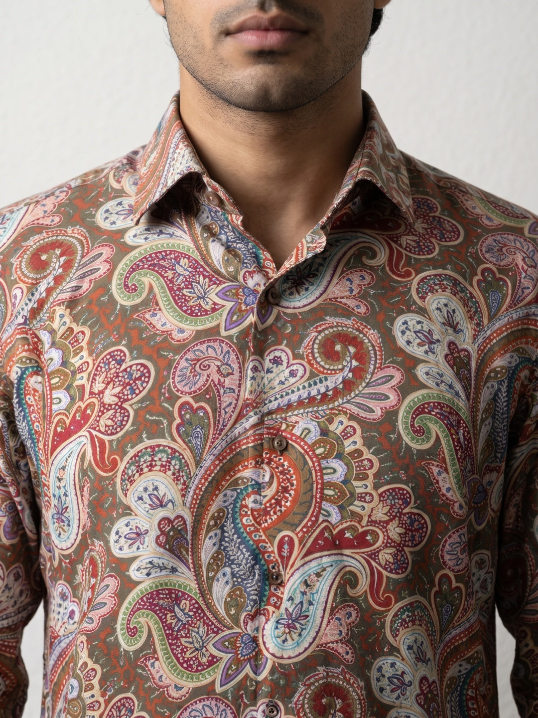 Multicolour Paisley Printed Tencel Slim Fit Shirt