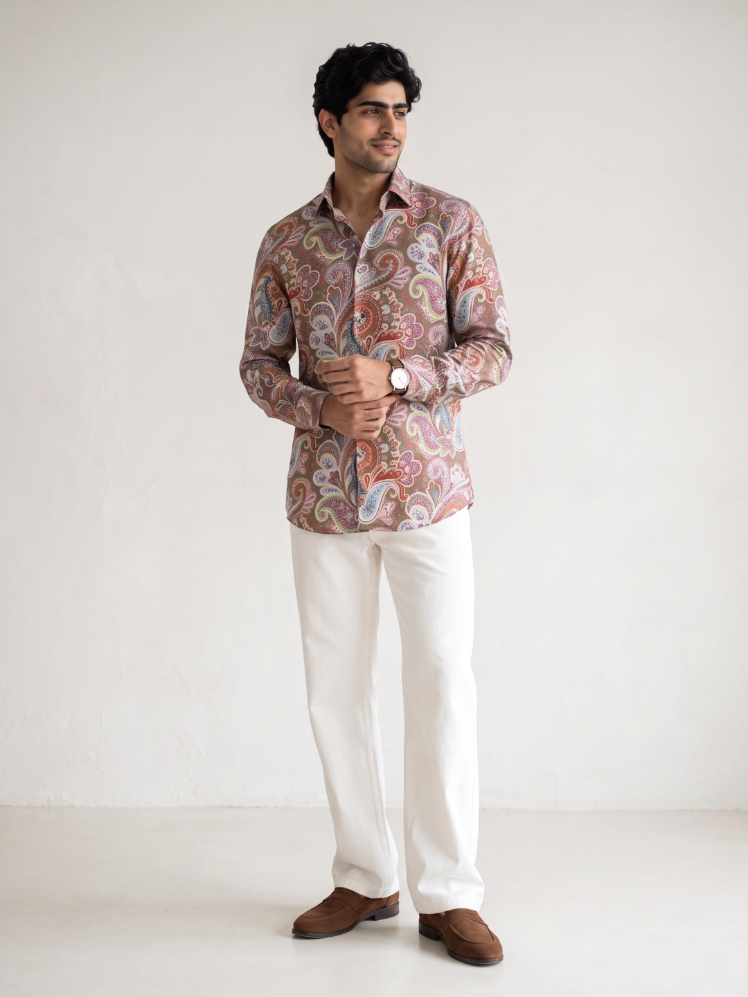 Multicolour Paisley Printed Tencel Slim Fit Shirt