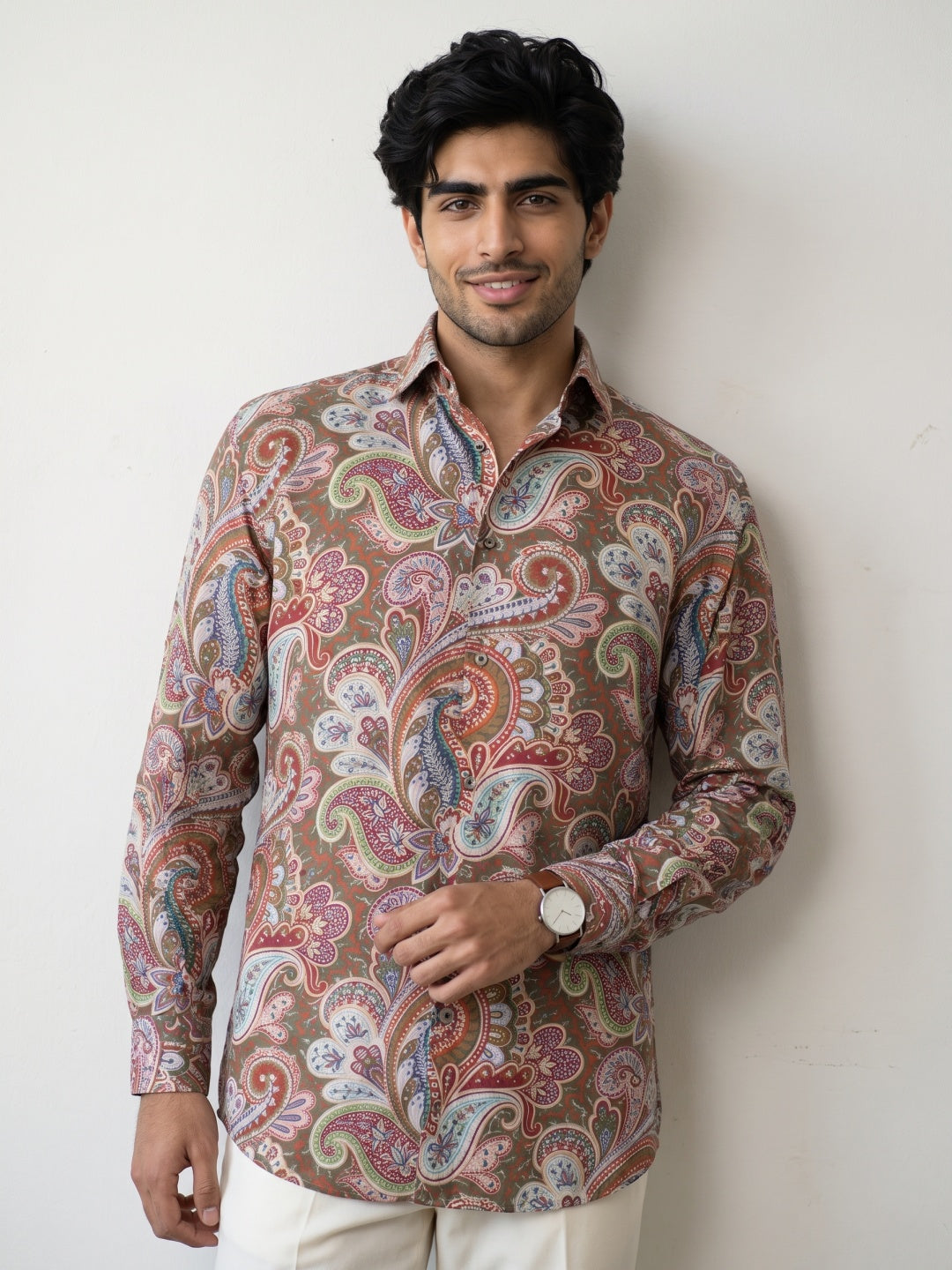 Multicolour Paisley Printed Tencel Slim Fit Shirt