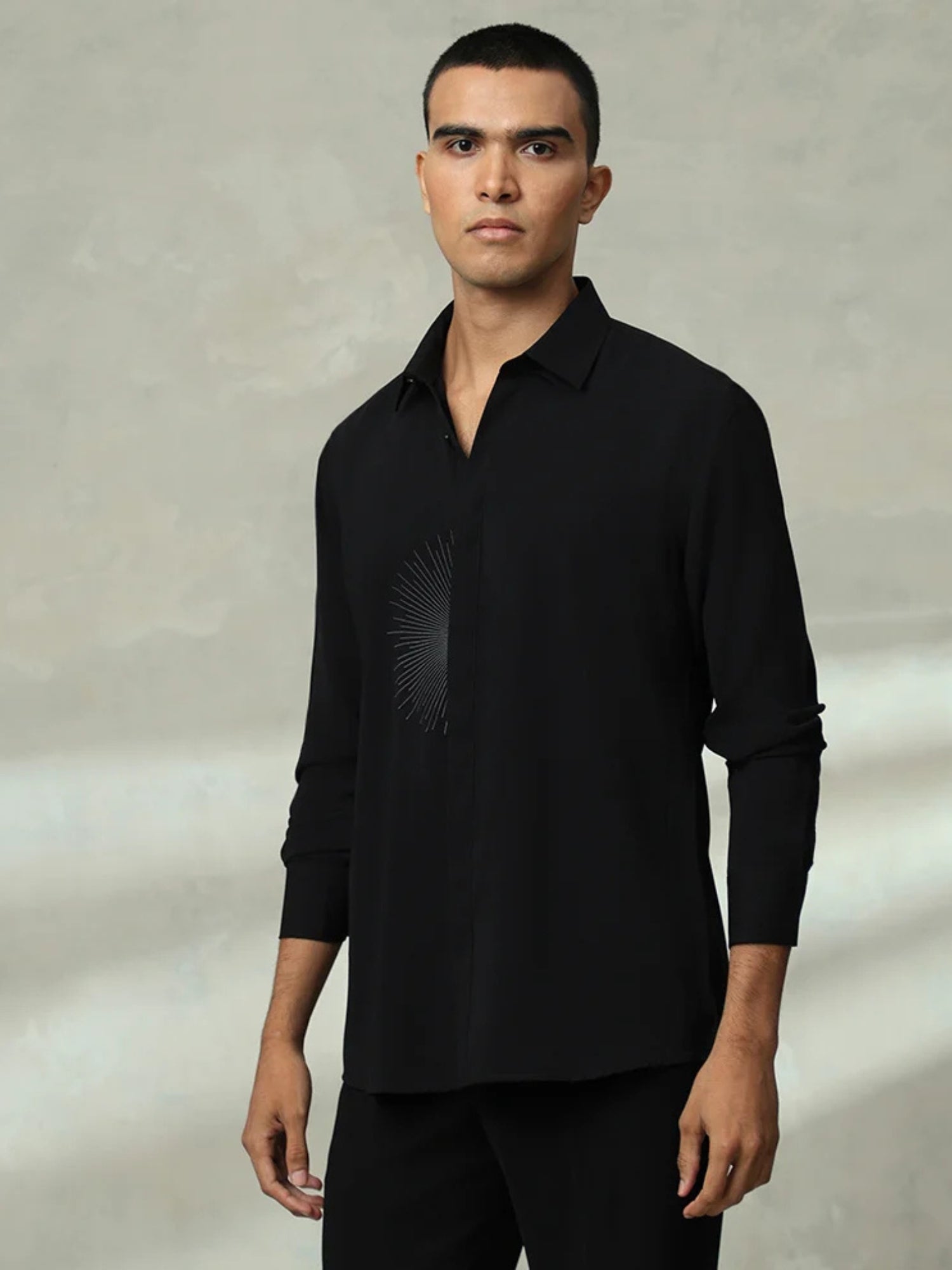 Black Rose Embroidered Men's Premium Slim Fit Shirt