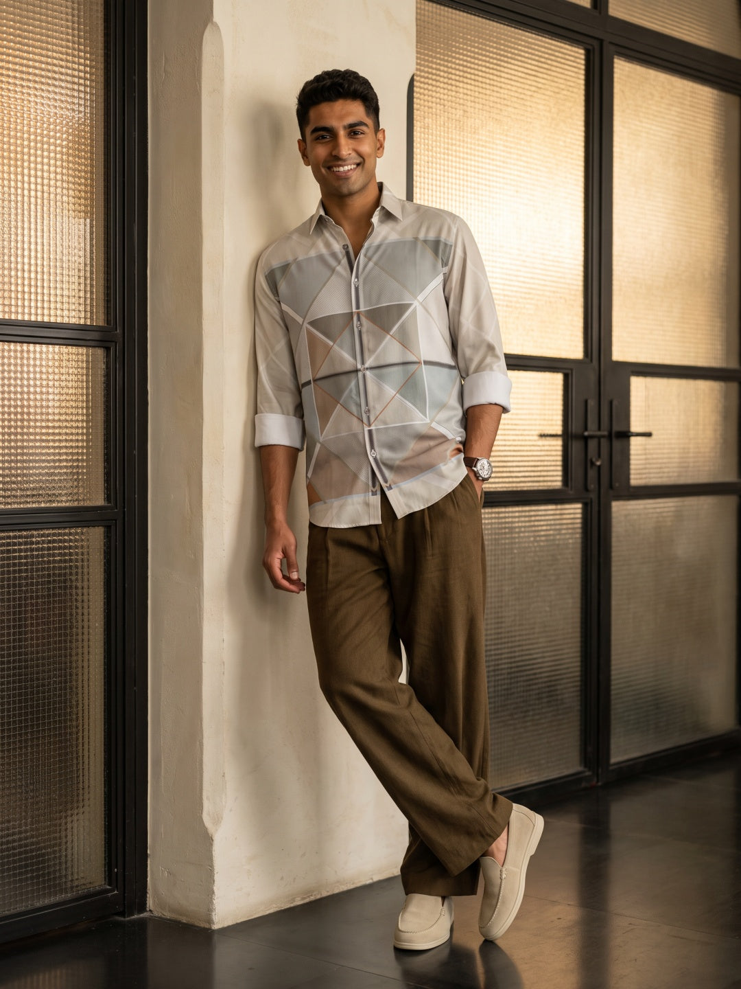 Light Pista Tencel Slim Fit Printed Shirt