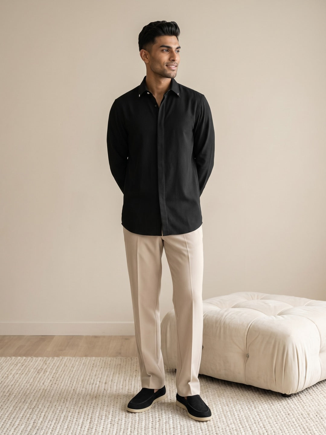 Black Bomario Slim Fit Plain Shirt