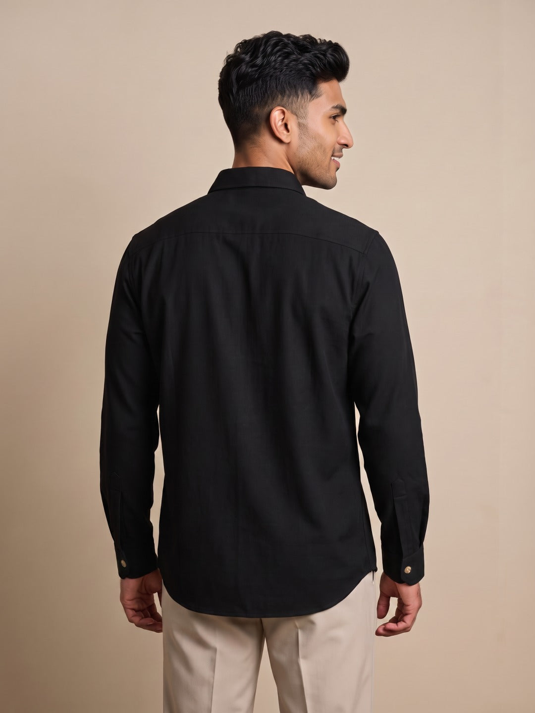 Black Bomario Slim Fit Plain Shirt