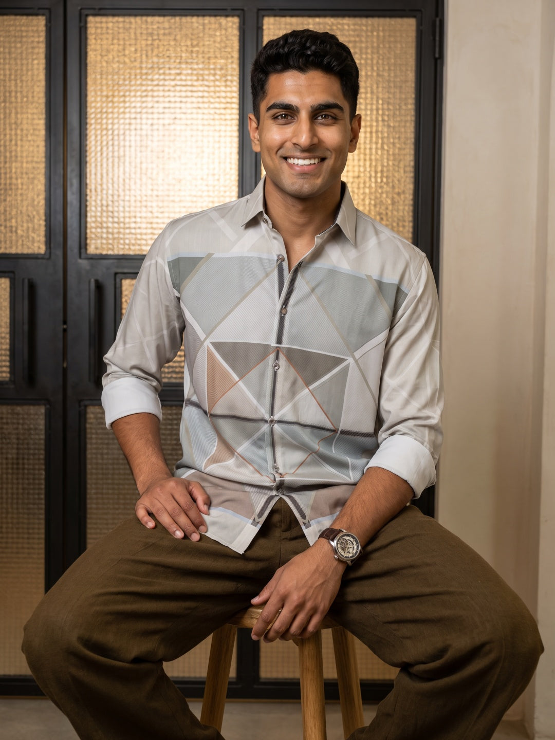 Light Pista Tencel Slim Fit Printed Shirt