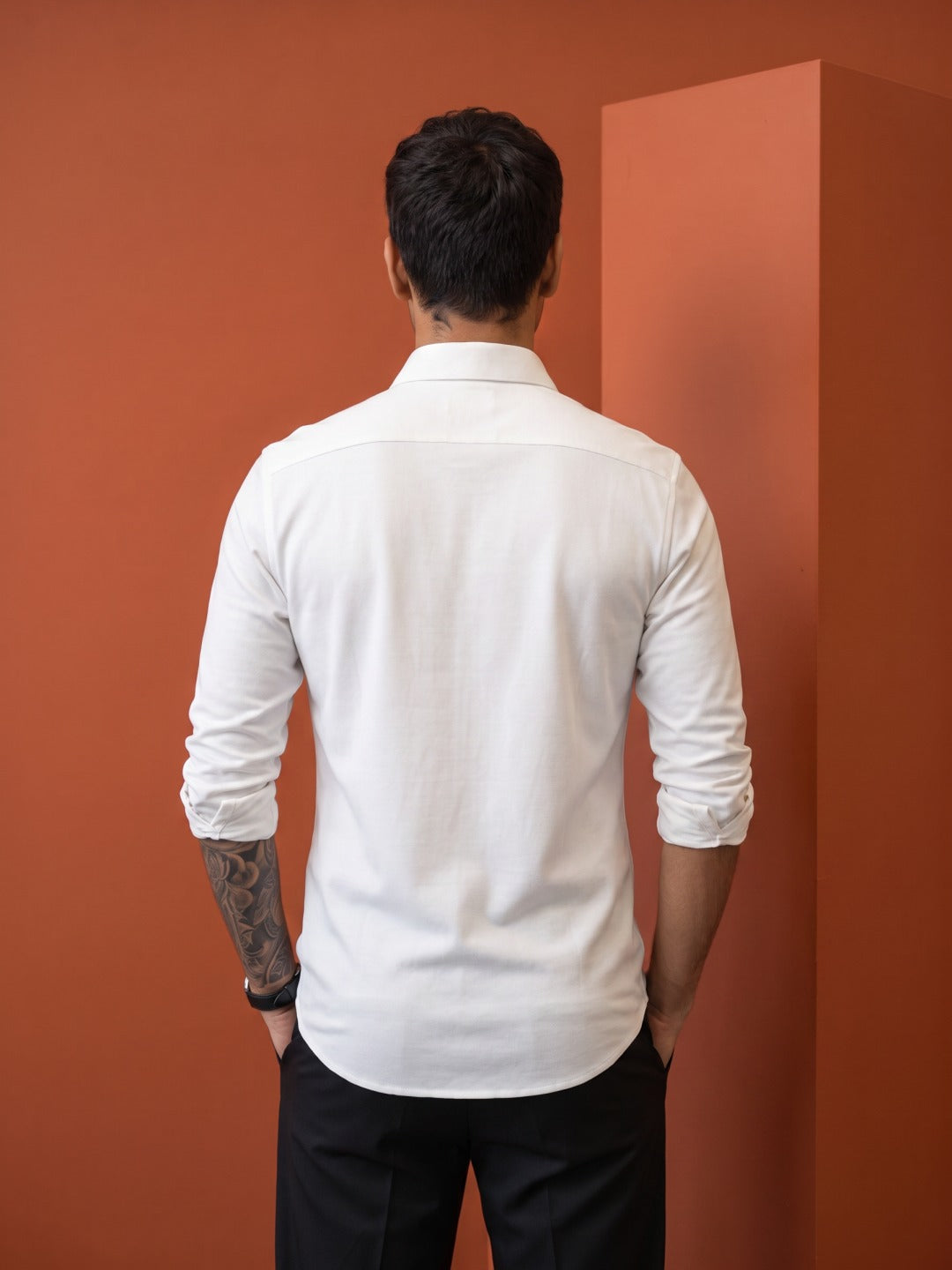 Cream Thai Silk Slim Fit Plain Shirt
