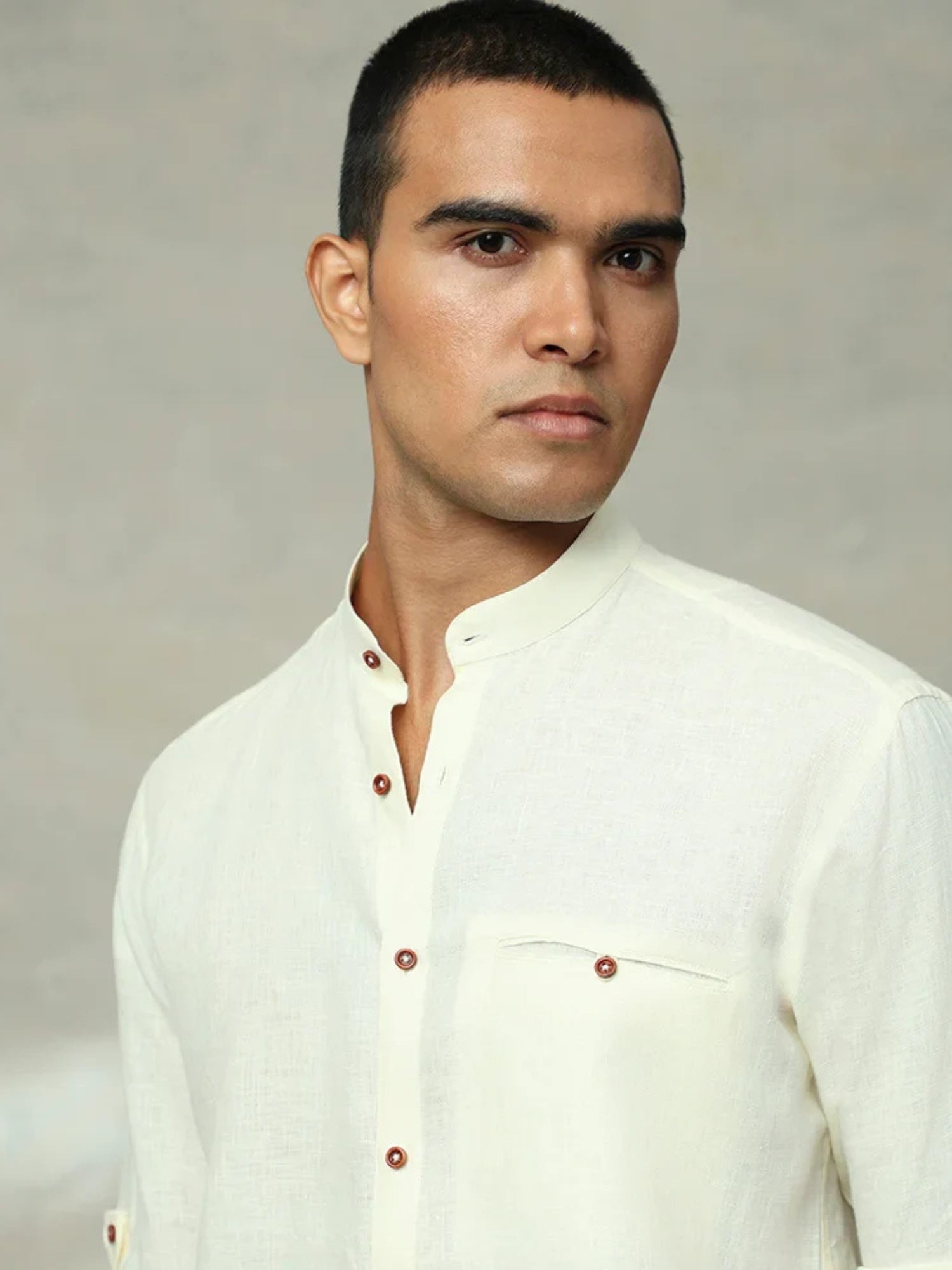 CREAM PLAIN LINEN SLIM FIT SHIRT