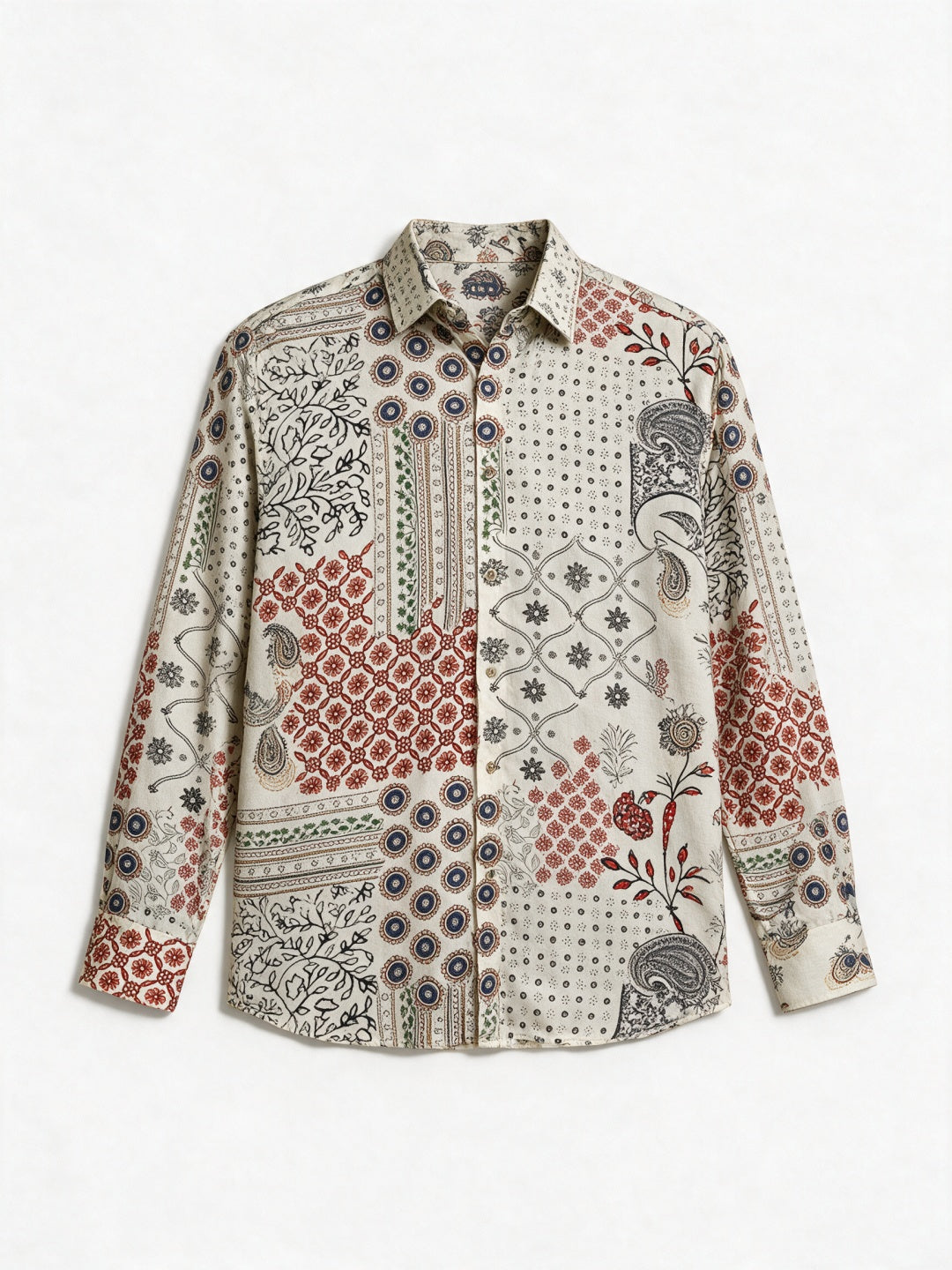 Light Lemon Patchwork Printed Tencel Slim Fit Shirt