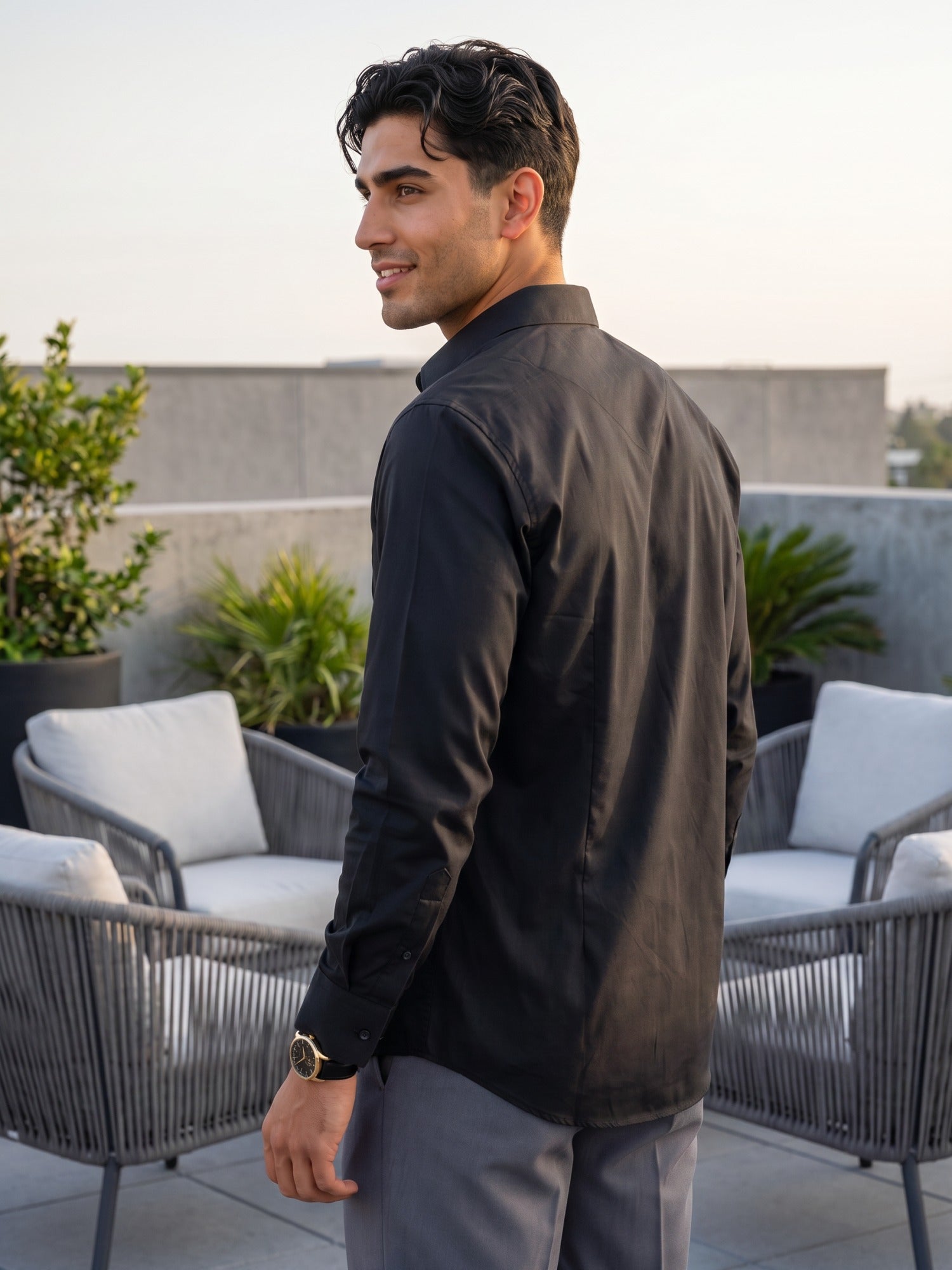 Black Tiger Embroidered Cotton Slim Fit Shirt For Men