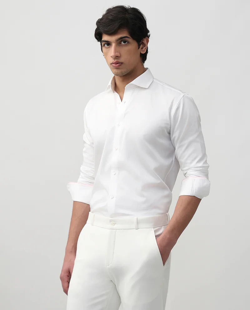 WHITE PLAIN SLIM FIT COTTON SHIRT
