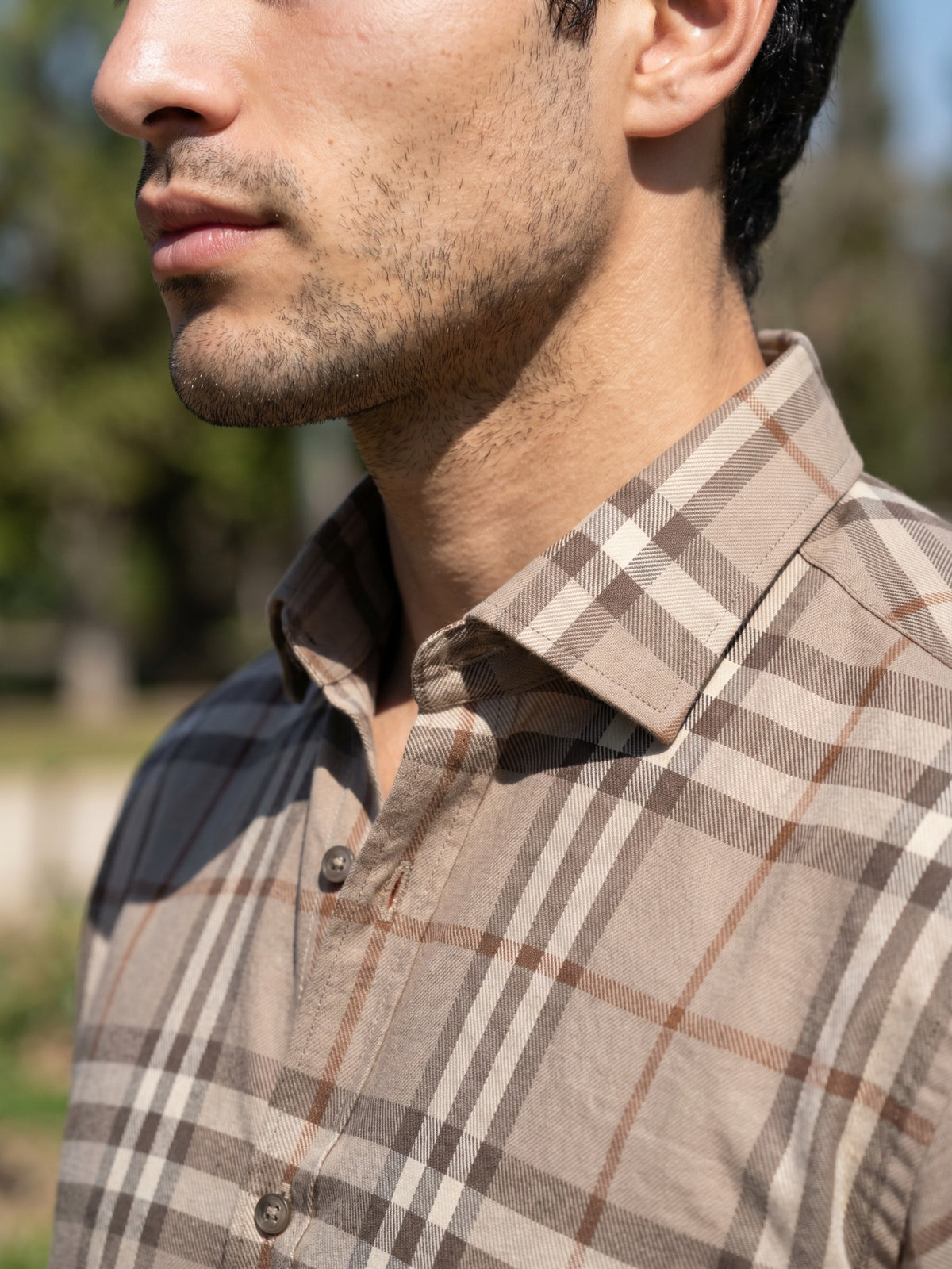Grey Checks Cotton Slim Fit Shirt For Men