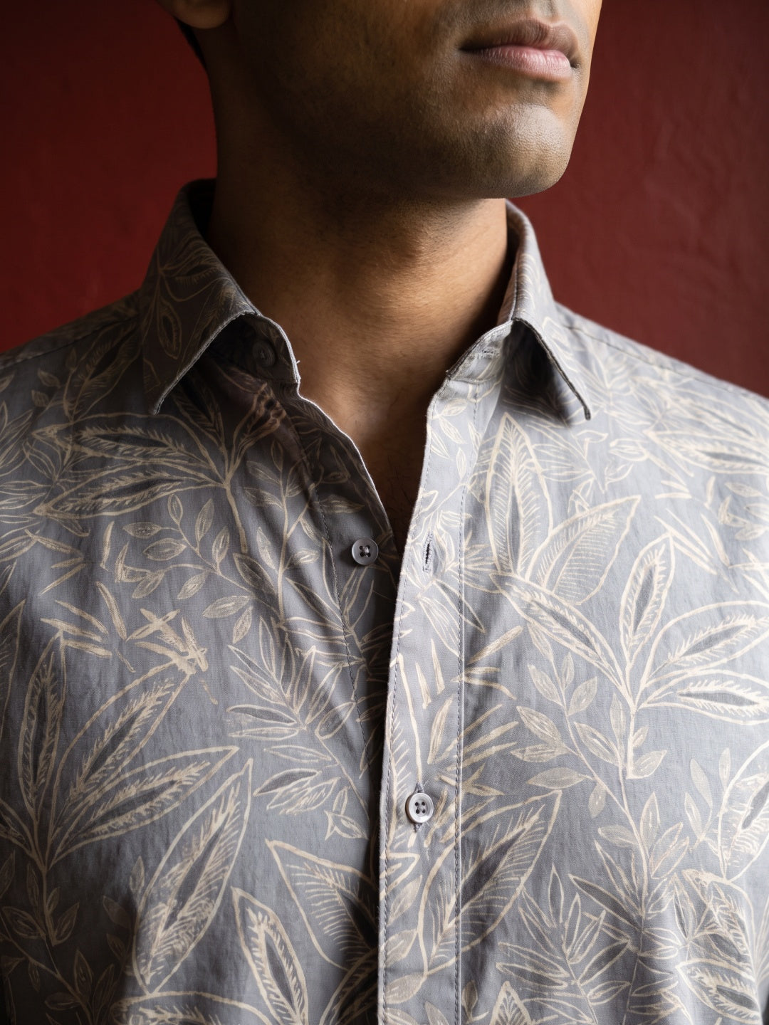 Light Grey Poly Lycra Slim Fit Printed Shirt