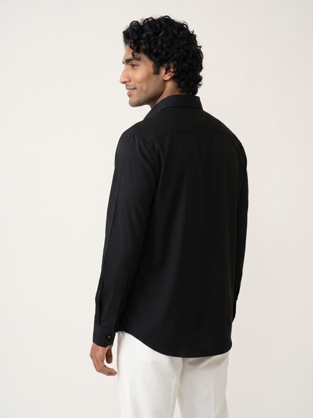 Black Indonesian-Popstar Slim Fit Shirt with Radial Starburst Hand Work