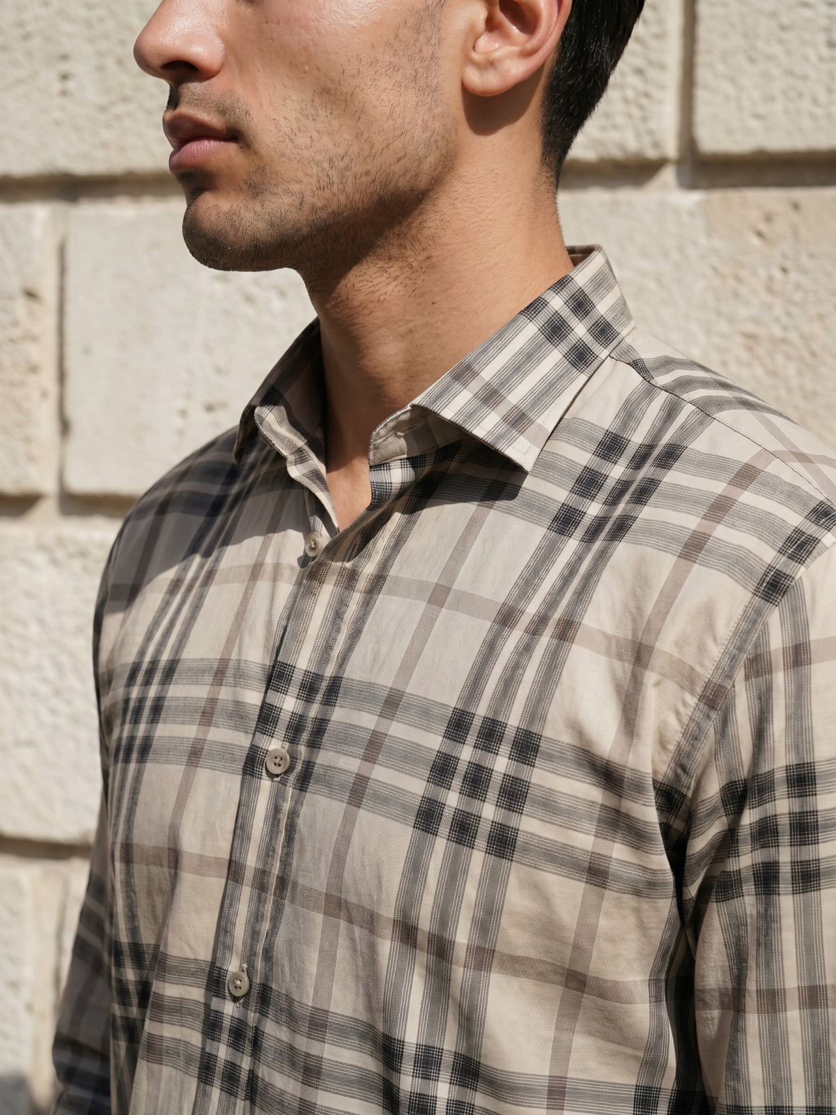 Grey Checks Slim Fit Cotton Shirt For Men