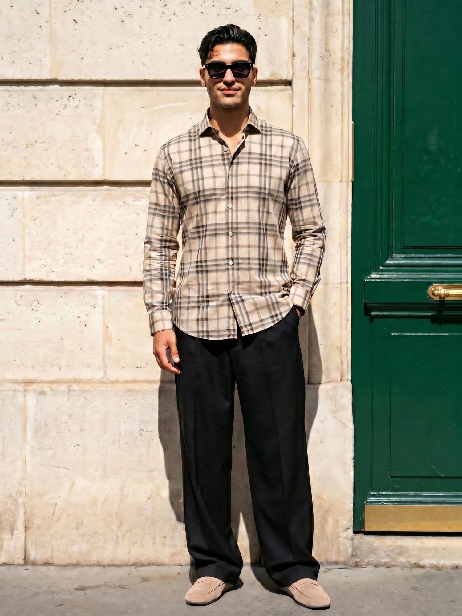 Grey Checks Slim Fit Cotton Shirt For Men