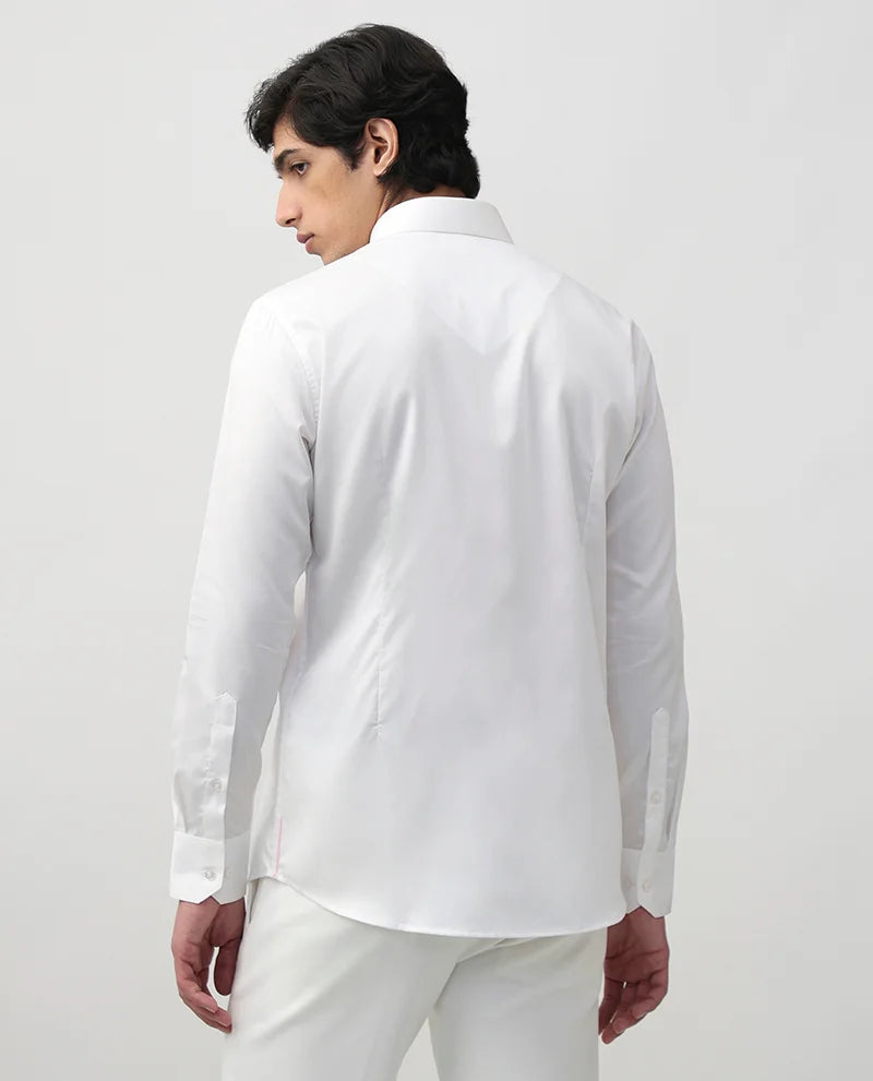 WHITE PLAIN SLIM FIT COTTON SHIRT