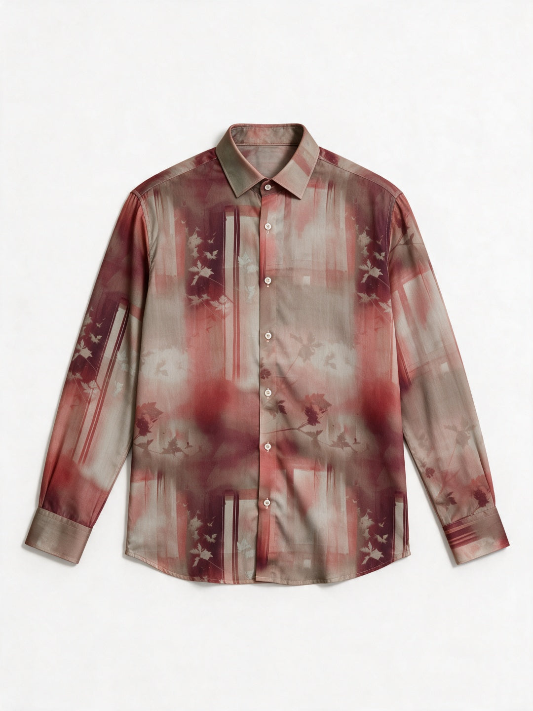 Rust Abstract Botanical Printed Tencel Slim Fit Shirt