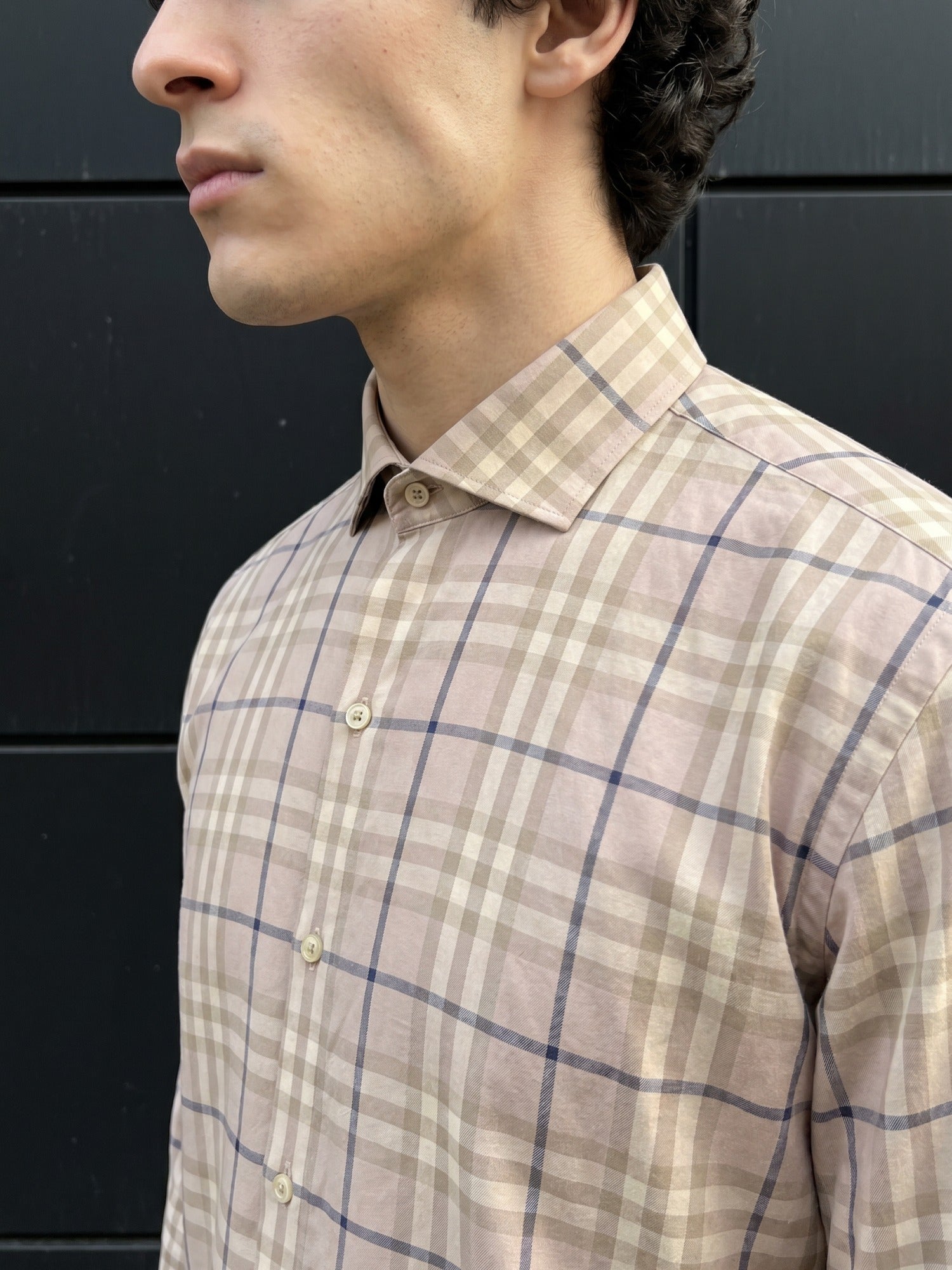 Lilac Checks Cotton Slim Fit Shirt For Men