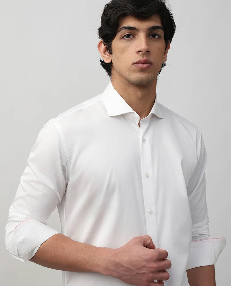 WHITE PLAIN SLIM FIT COTTON SHIRT