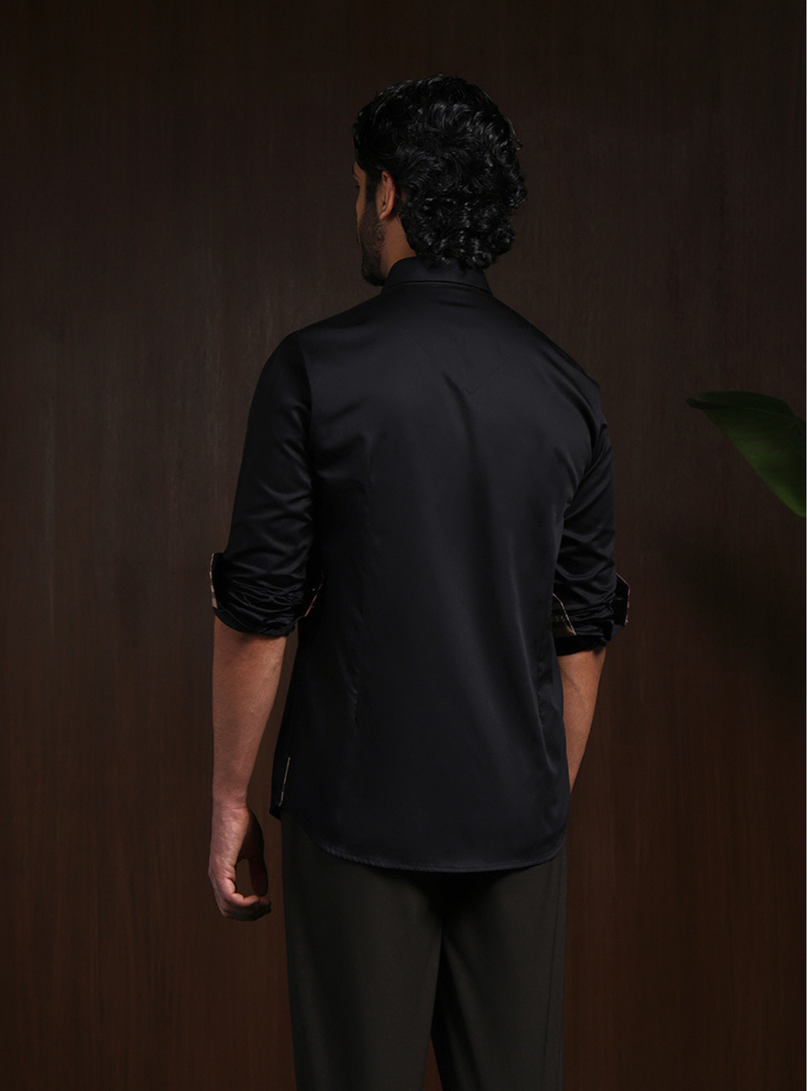 Black Slim Fit Cotton Shirt with Elegant Embroidery Detailing