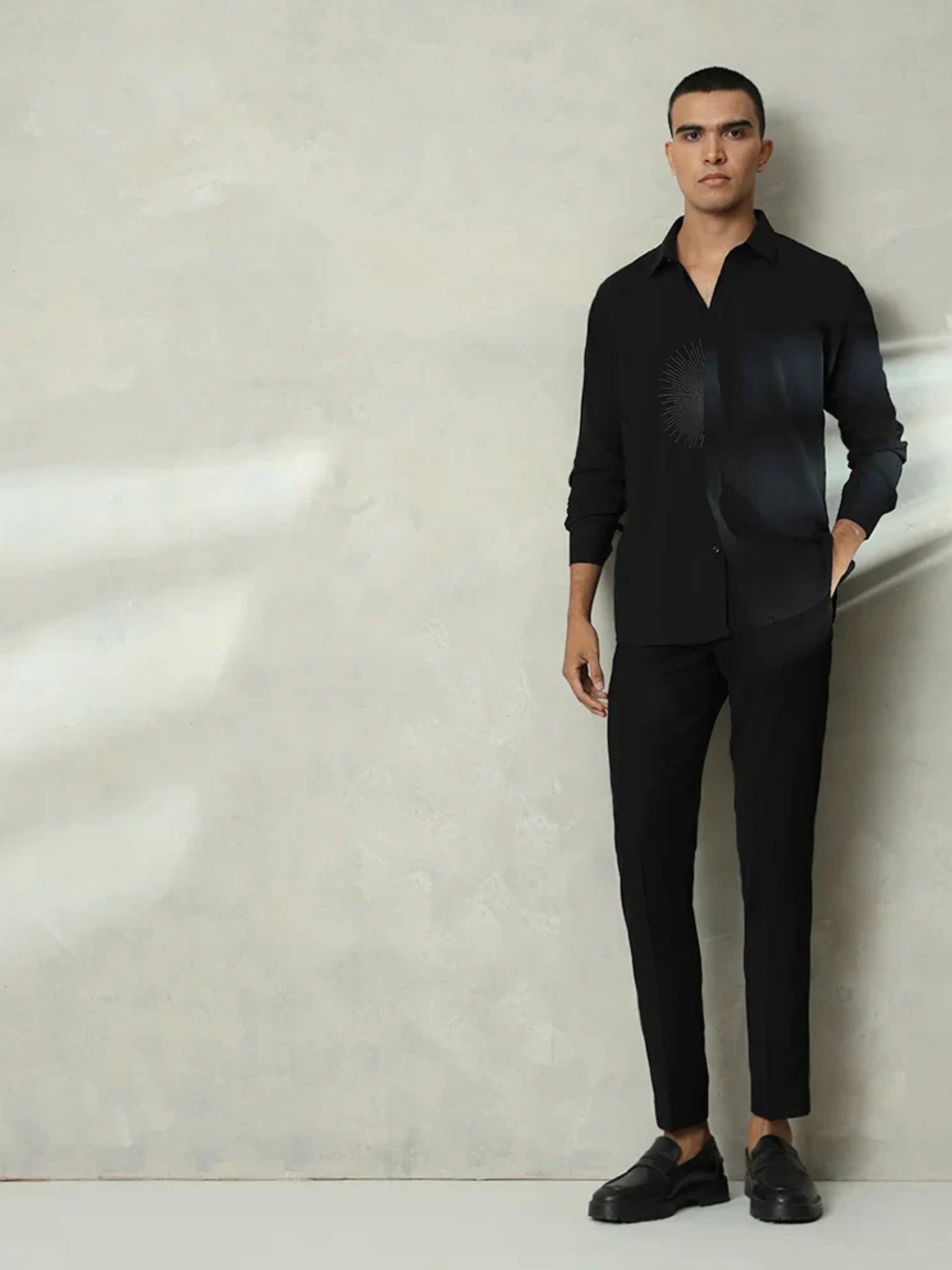Black Rose Embroidered Men's Premium Slim Fit Shirt