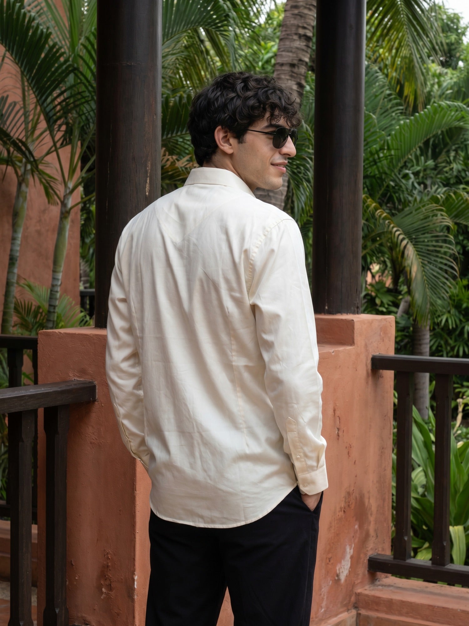White Bird Embroidered Cotton Cutaway Collared Shirt For Men