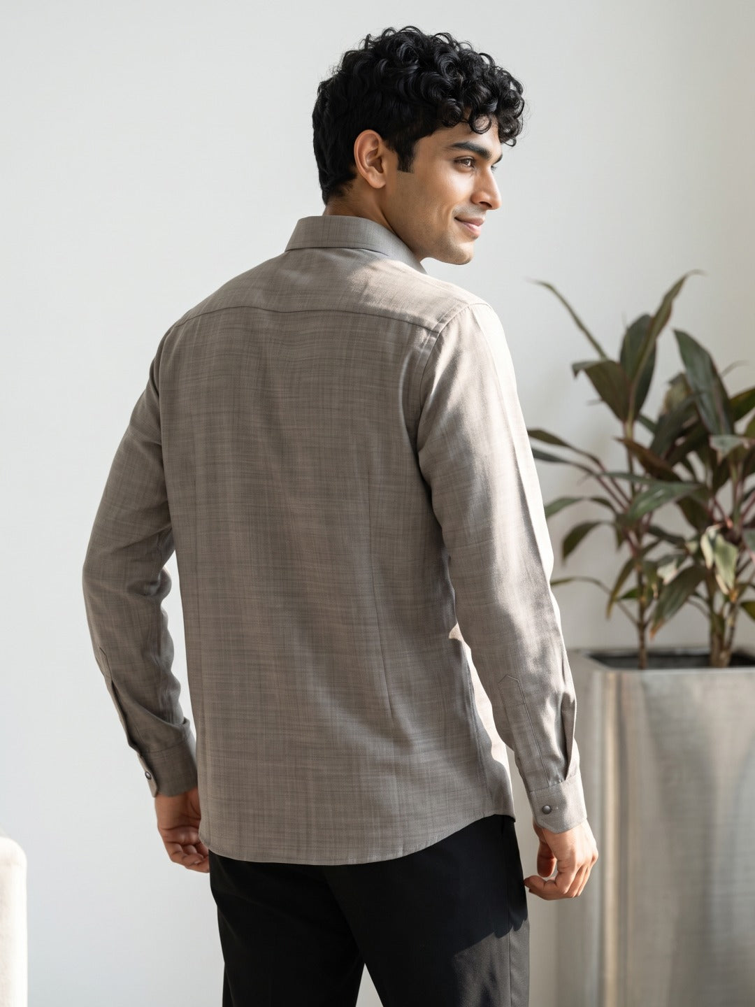 Earth Tone Thai Silk Slim Fit Plain Shirt